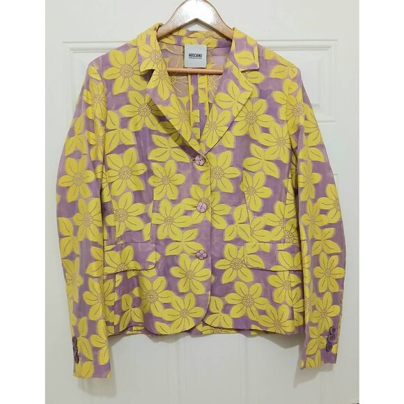 Moschino womens size 12 large yellow purple  lightweight spring summer jacket - Picture 1 of 7